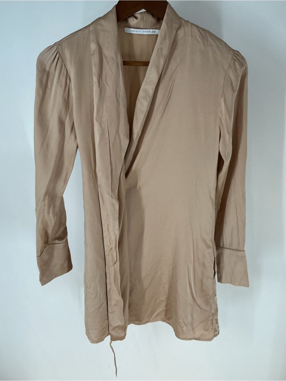 Merritt Charles Beige Wrap-Style Long Sleeve Top Size S
